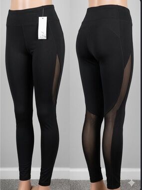 Black Leggings with Sheer Mesh Side Panels